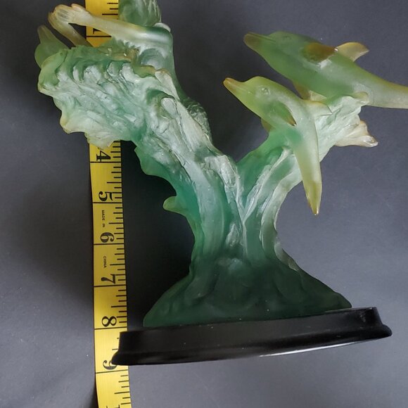 Vintage Mermaid & Dolphins Sculpture Statue Figurine Resin Dark Wood Base MCM 9" - Picture 10 of 12